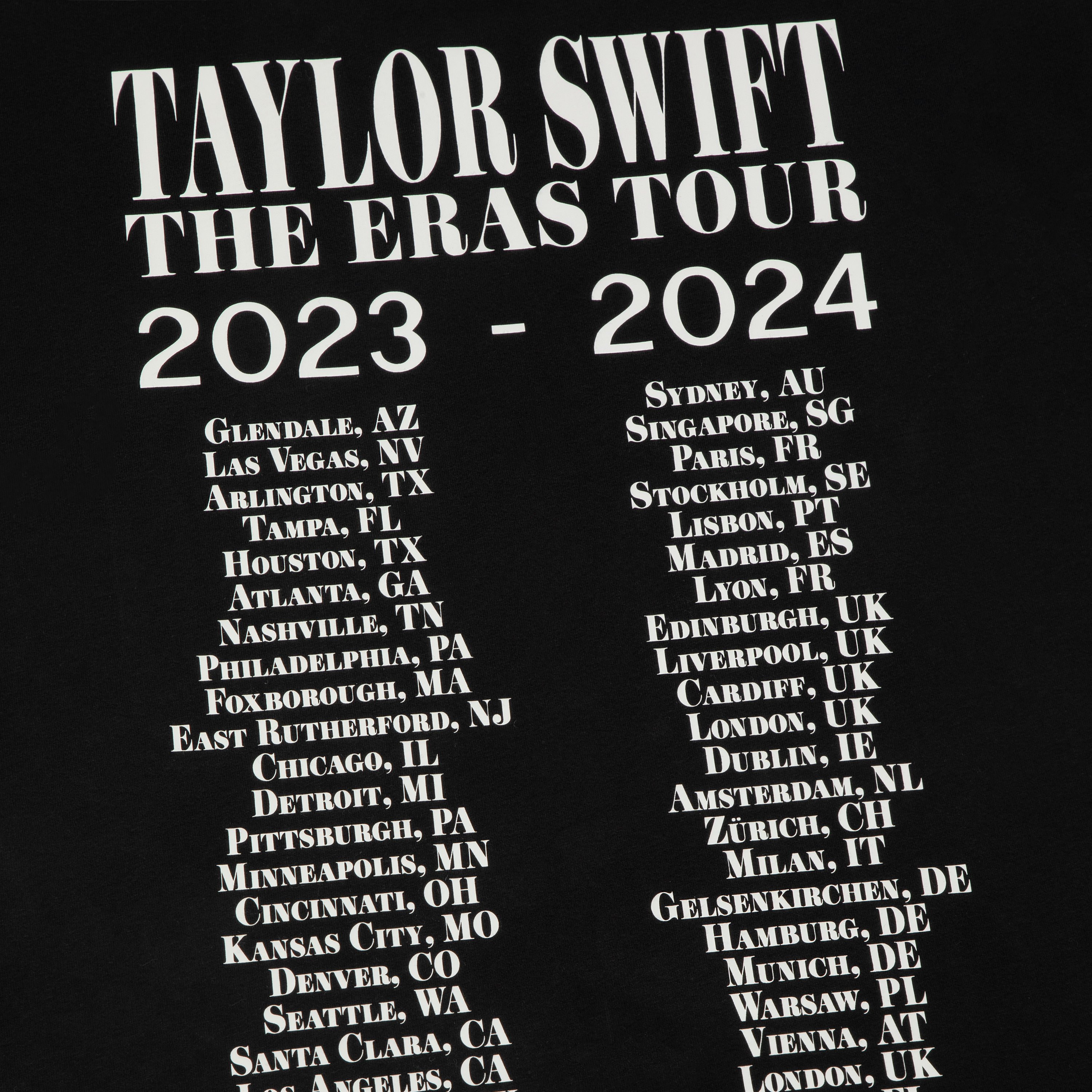 Taylor Swift | The Eras II Tour Black T-Shirt dates