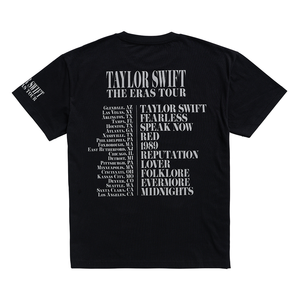 Taylor Swift | The Eras Tour US Dates Black T-Shirt Back