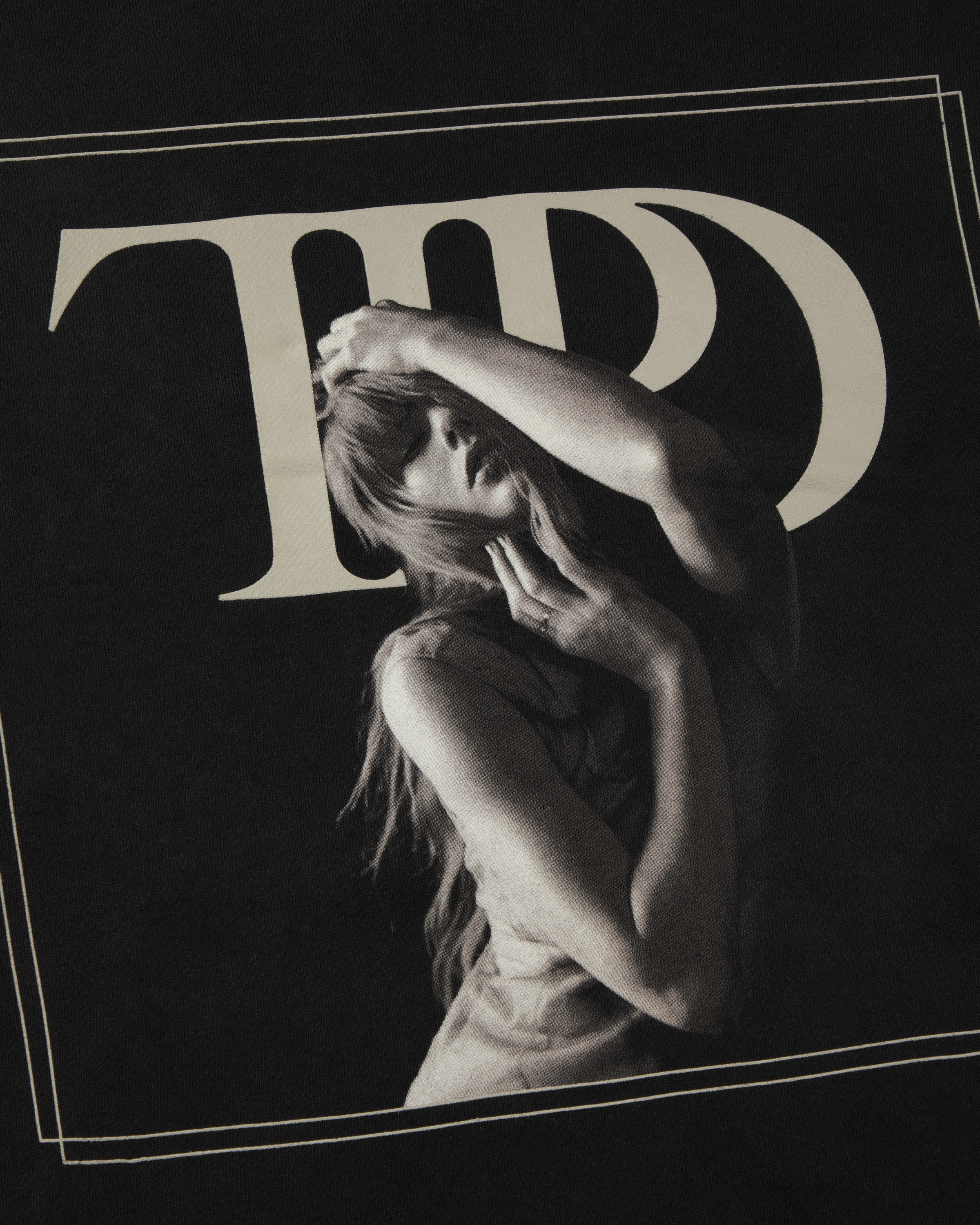 The Tortured Poets Department Black Hoodie close up