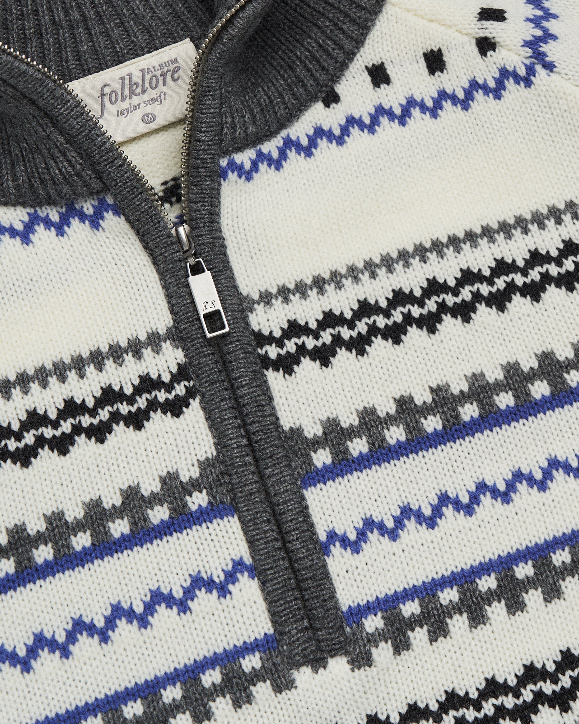 Folklore Album Quarter Zip Up Sweater Detail