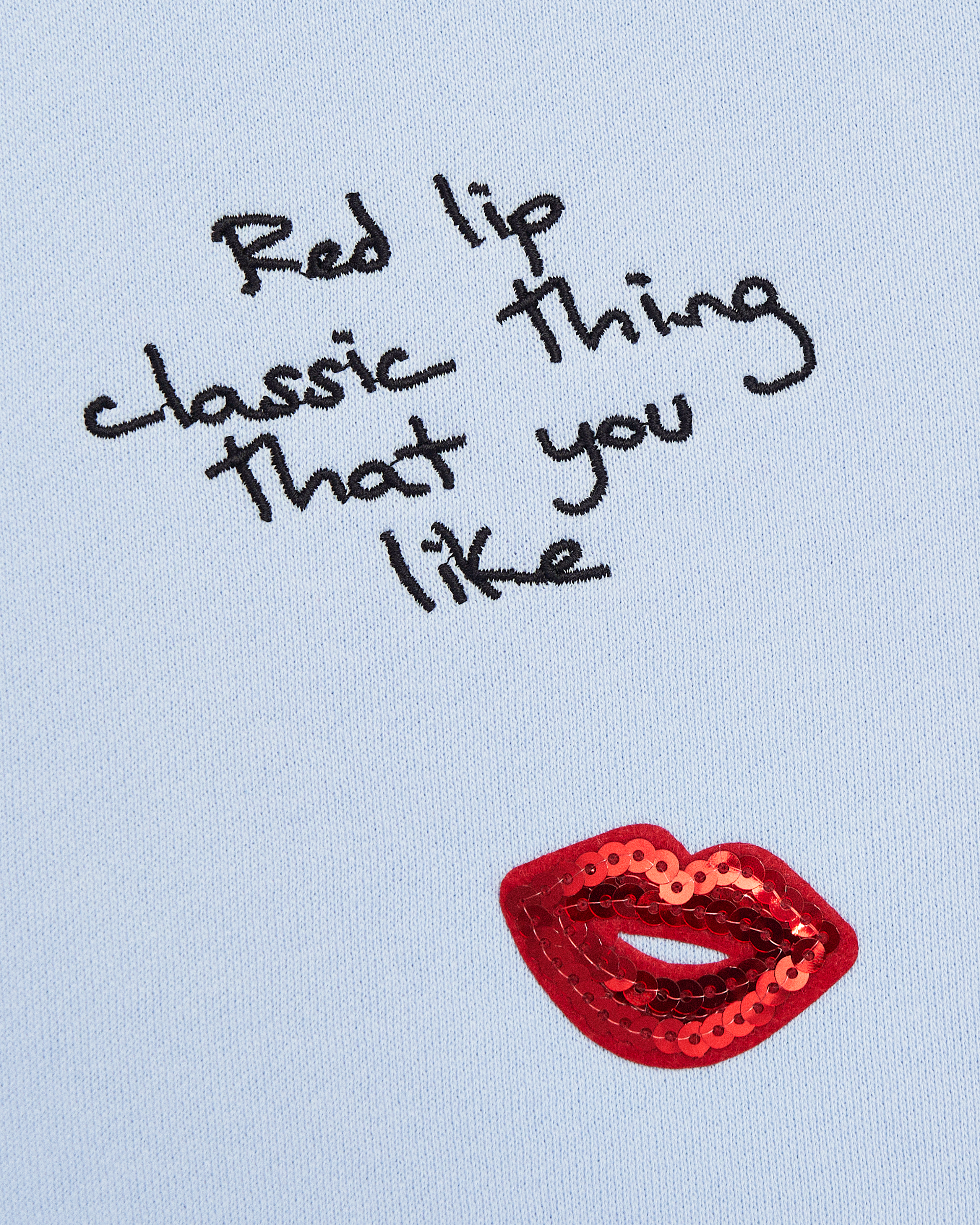 Sequin Red Lip Classic Thing That You Like Crewneck Sweatshirt Detail