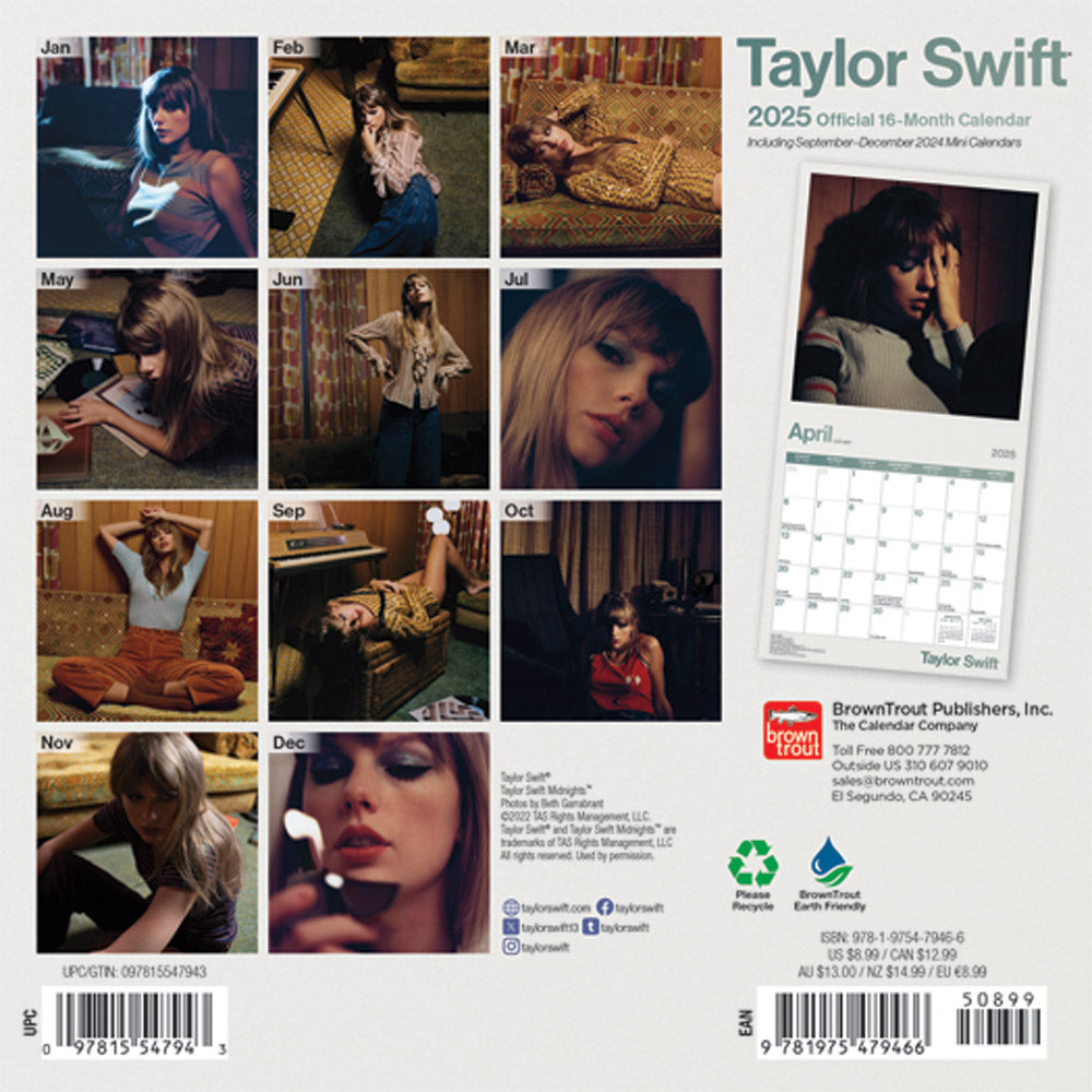 Taylor Swift Official 2025 Mini 7x7 Inch Calendar Back Cover