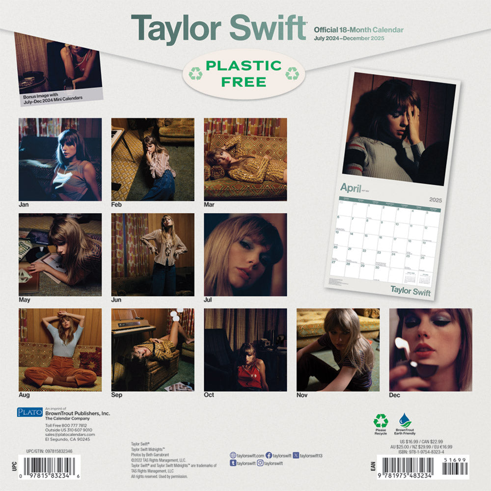 Taylor Swift Official 2025 Square Wall Calendar Back Cover