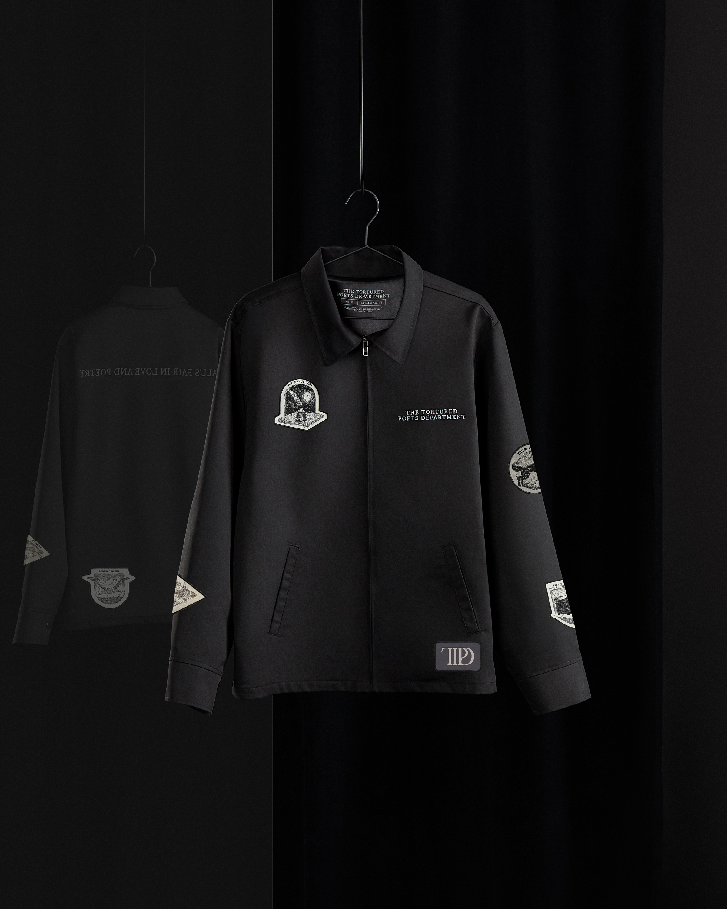 The Tortured Poets Department Black Jacket & 2 Patch Set Bundle editorial