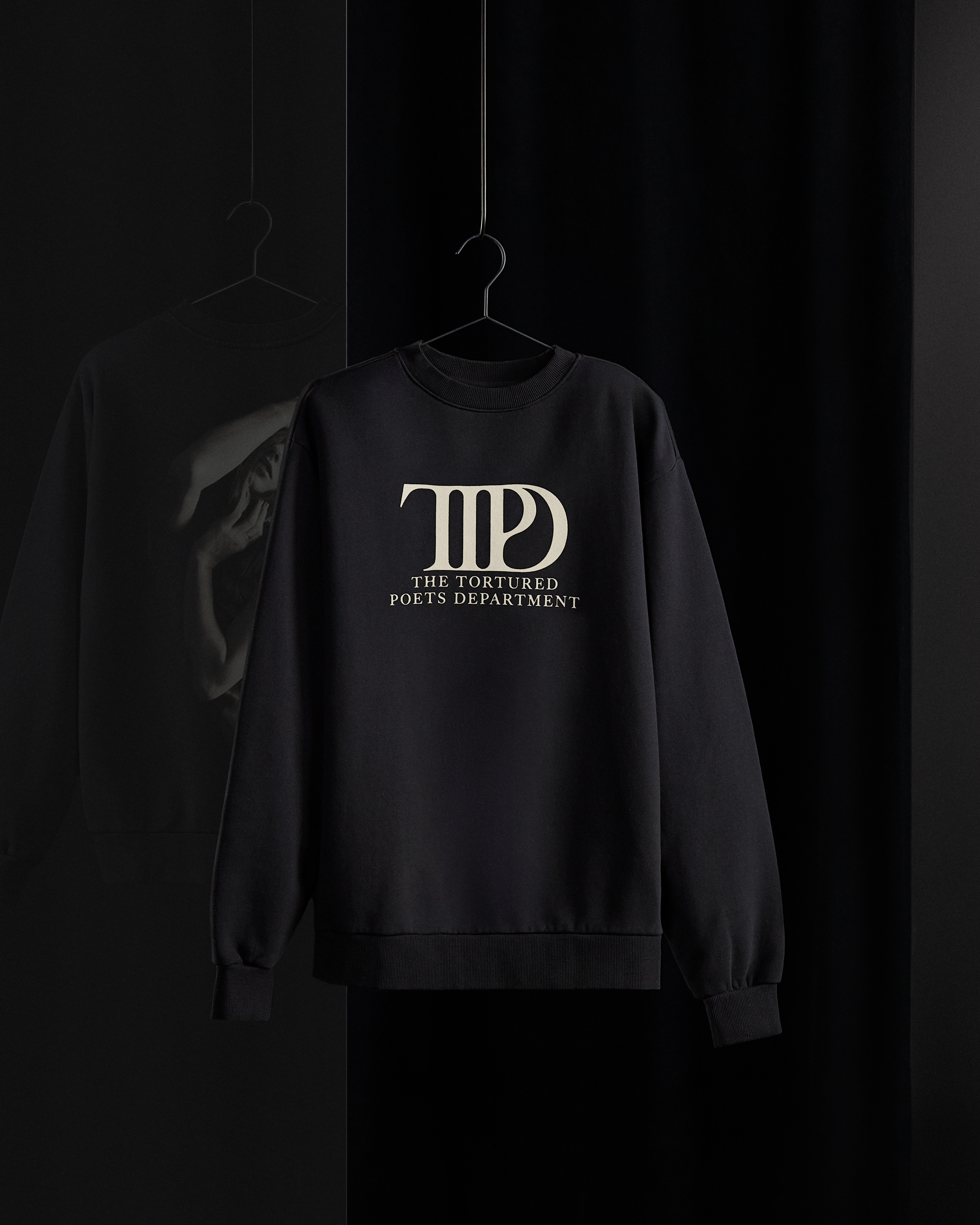 The Tortured Poets Department Black Crewneck editorial front