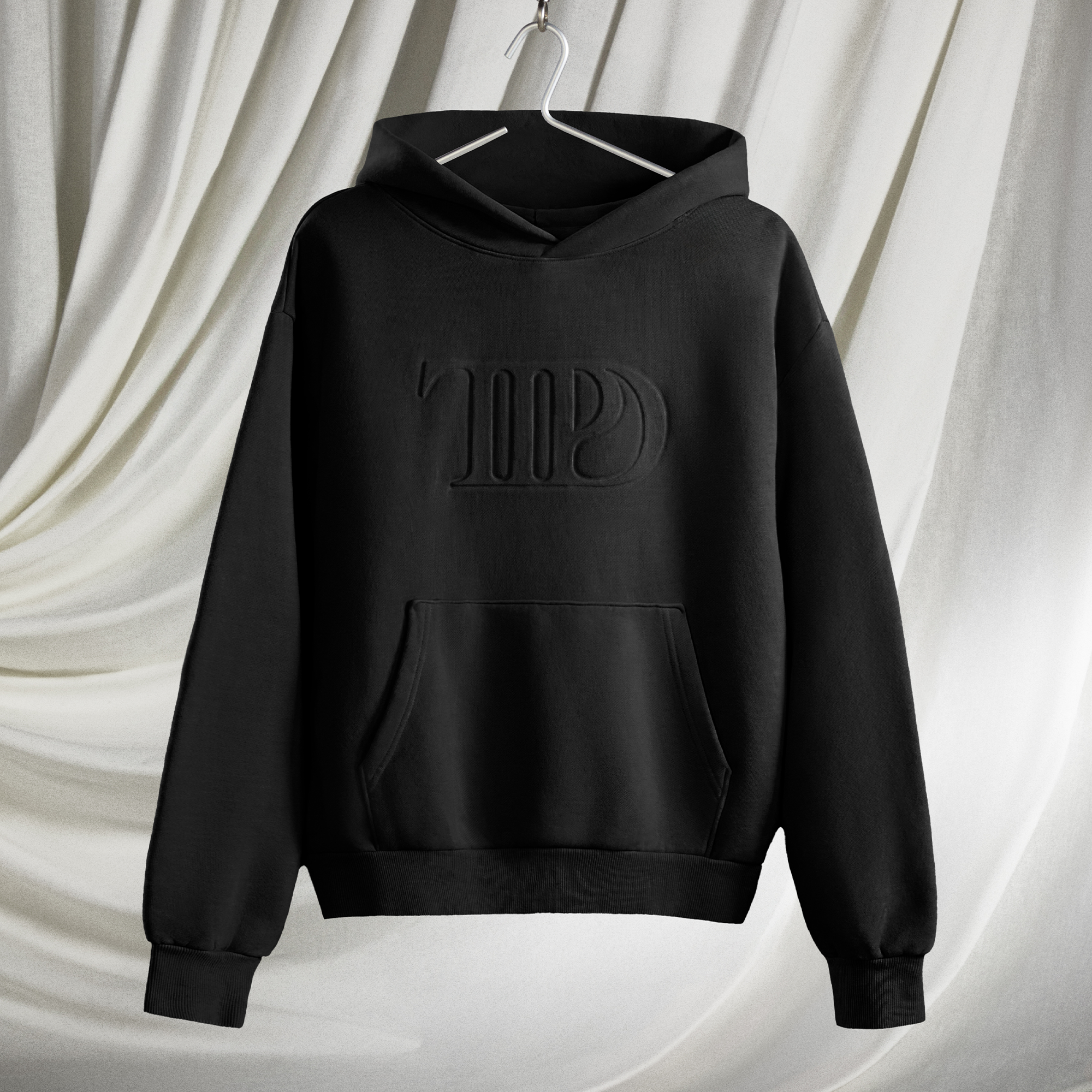 TTPD Spotify Fans First Black Embossed Hoodie Lifestyle