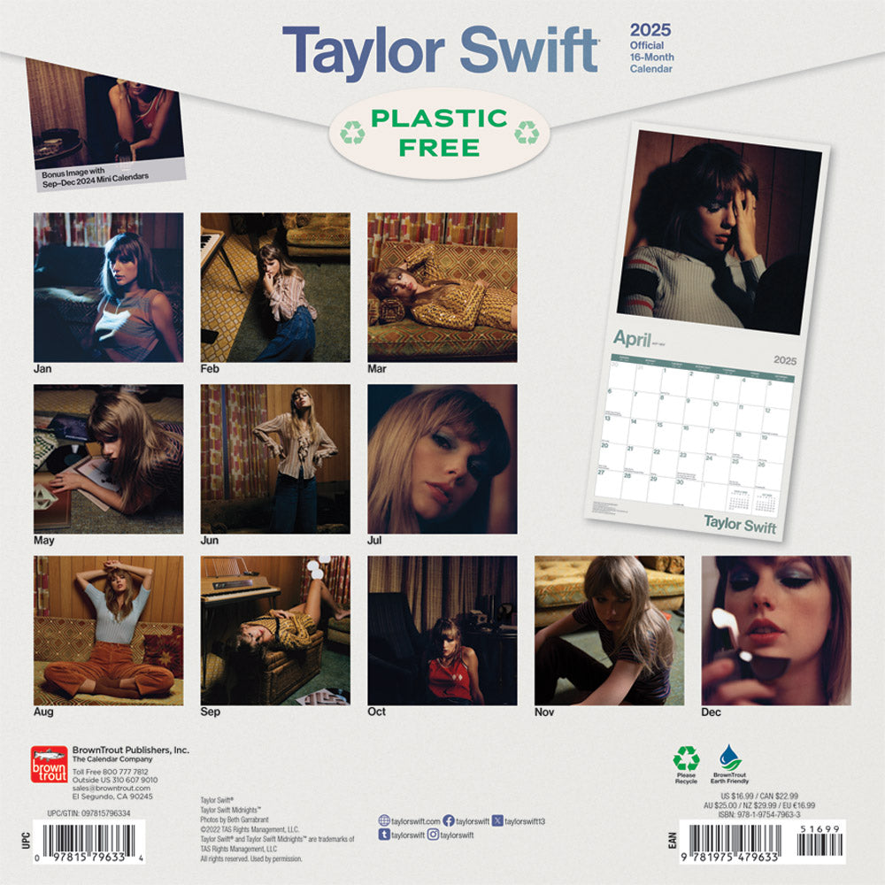 Taylor Swift Official 2025 Square Wrap Calendar Back Cover