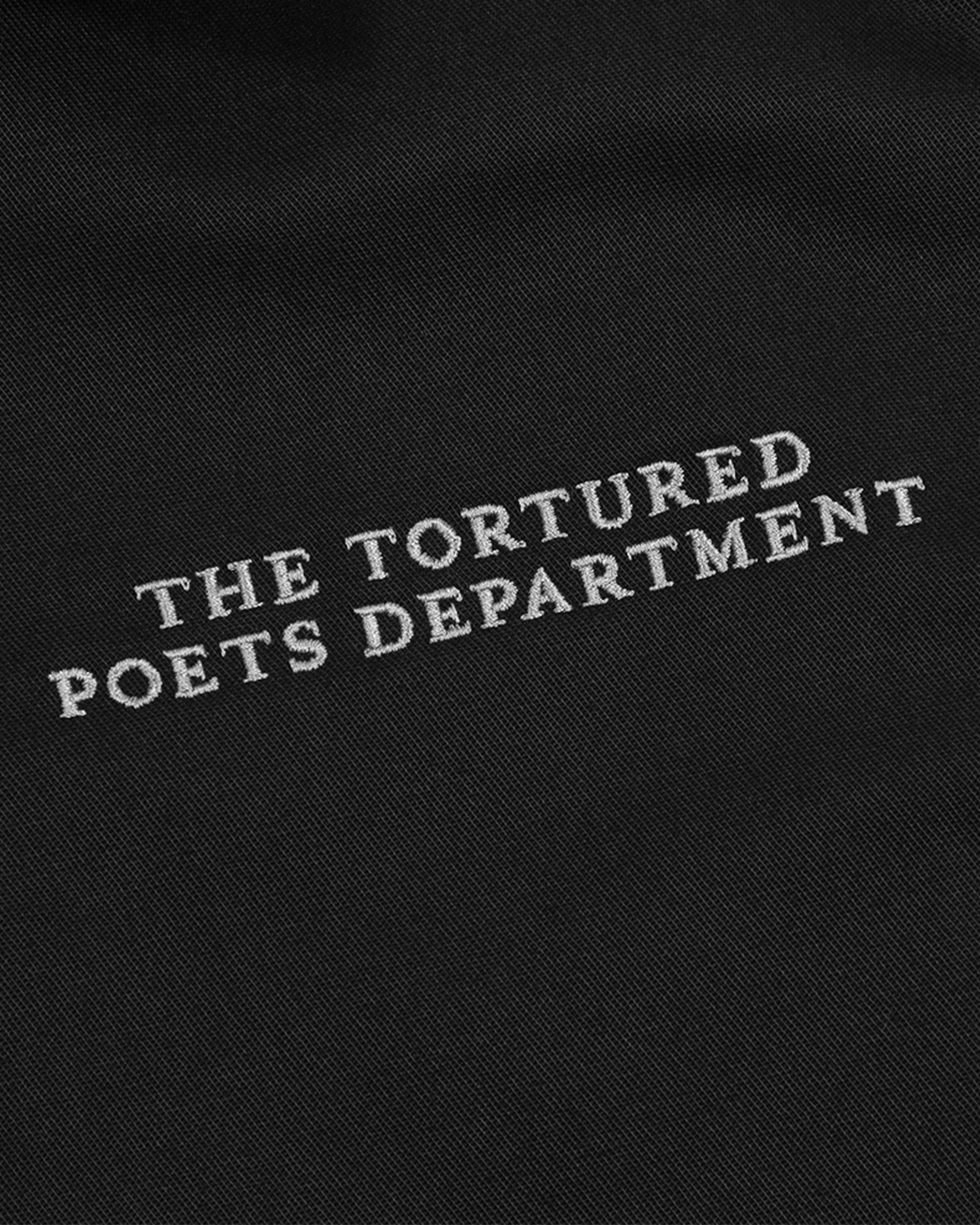 The Tortured Poets Department Black Jacket & 2 Patch Set Bundle close up