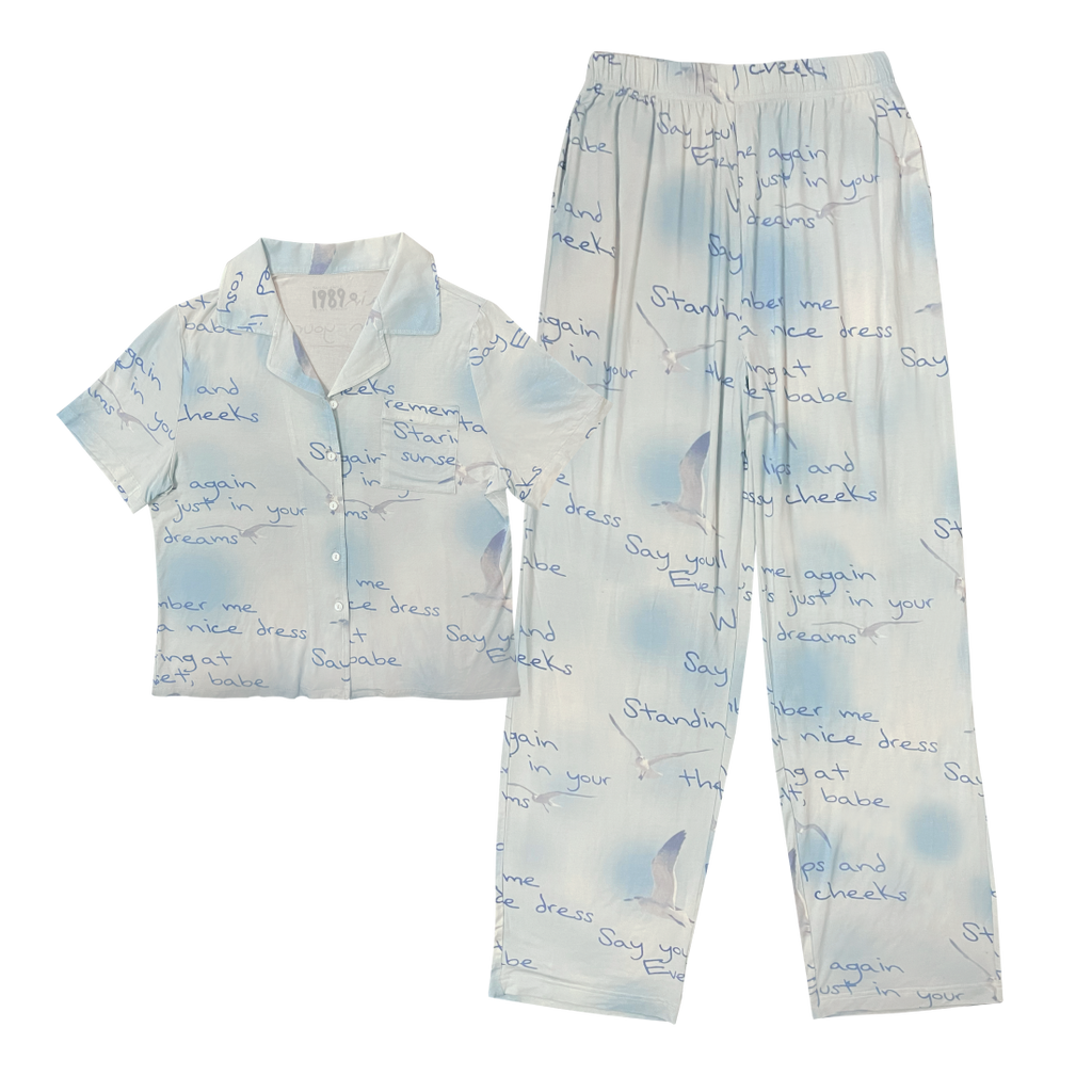 Button-Up Shirt and Pants Pajama Set - White / S