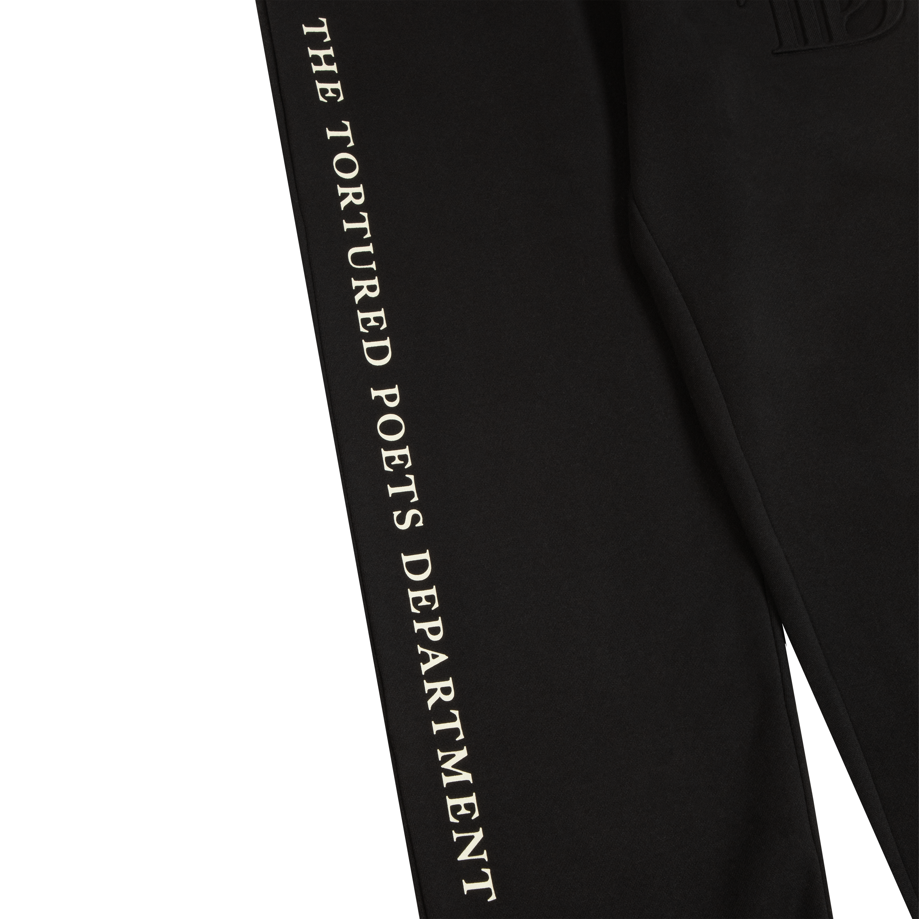 TTPD Spotify Fans First Black Embossed Sweatpants Close up