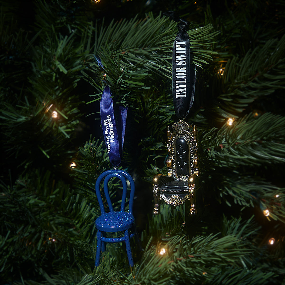 Reputation Throne Ornament on Tree with Taylor Swift Midnights Vigilante Chair Ornament