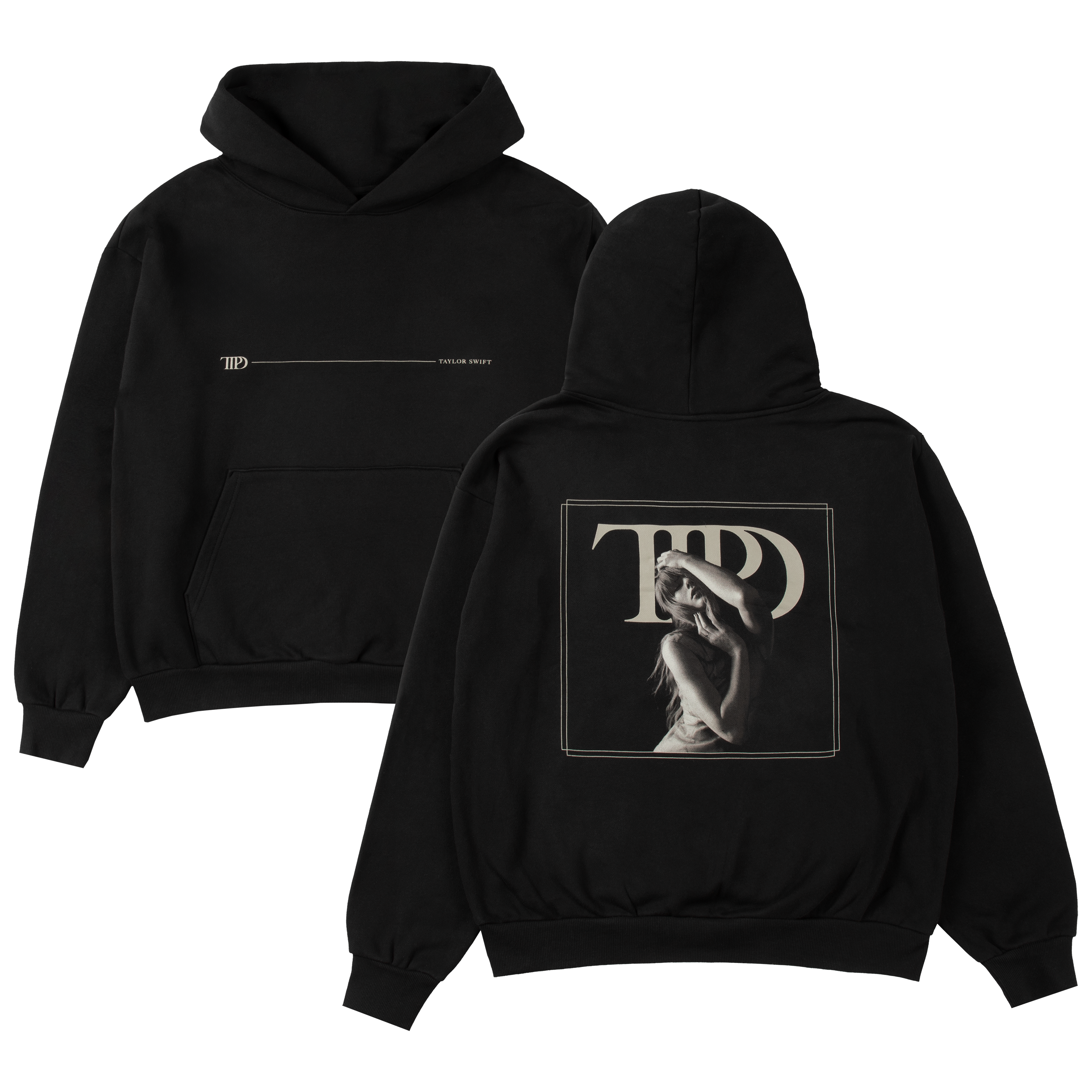 The Tortured Poets Department Black Hoodie Front and Back