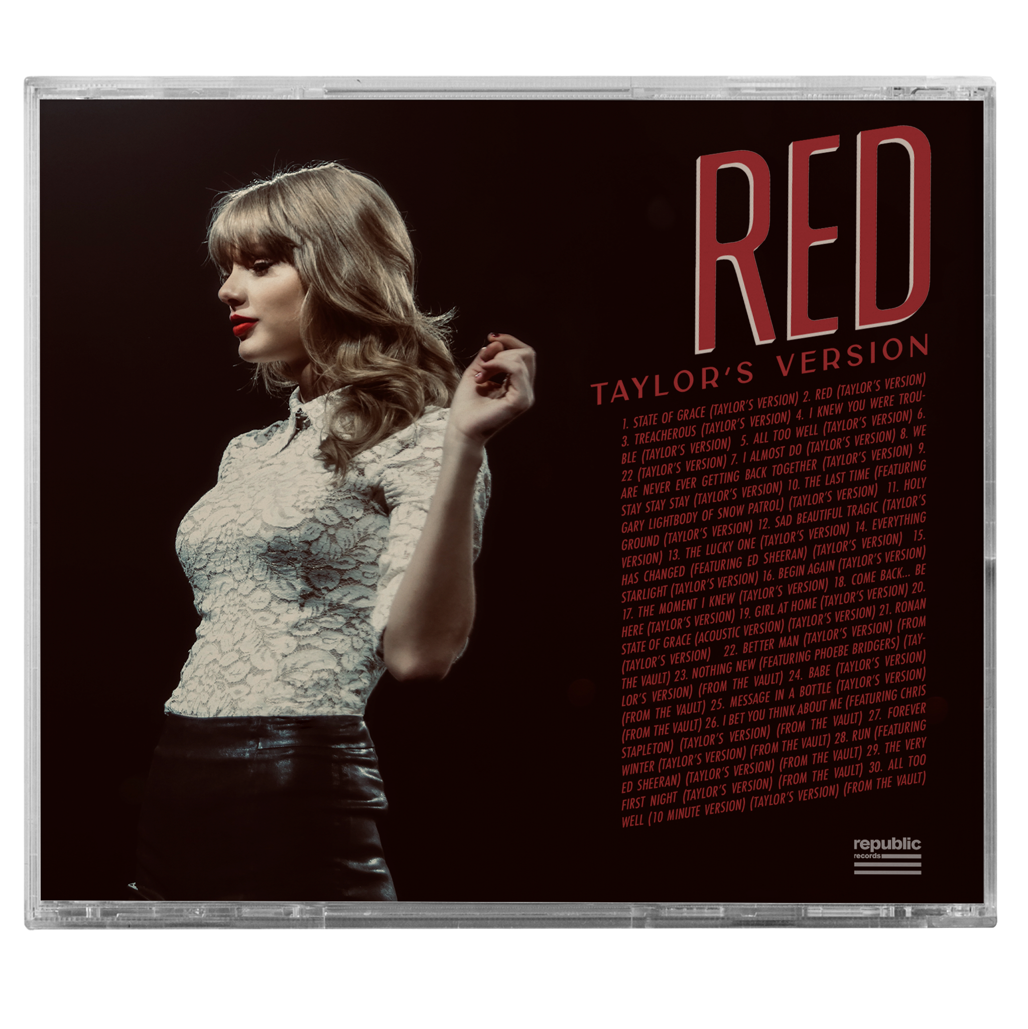 RED (Taylor's Version) CD each CD album features: 30 songs, including 9 songs from the Vault, exclusive album booklet with never before seen photos, artwork and lyrics for the 9 songs from the Vault