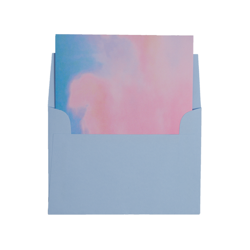 Set of 4 customizable greeting cards with Lover album cloud print on inside and outside with blue, beige and pink envelopes. Sticker set included featuring "Taylor Swift" logo, "Lover" album logo, "TS" logo, "You're My My My My Lover" song lyrics, "To my lover" song lyrics, "heart" and swans individual patches.