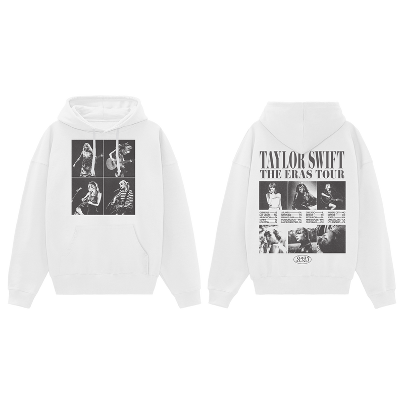 Taylor Swift The Eras Tour Collage White Hoodie Front and Back